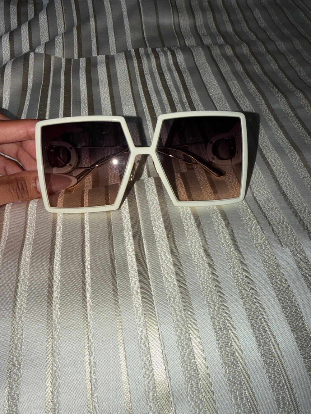 Dior White Oversized Geometric Sunglasses with Brown Gradient Lenses